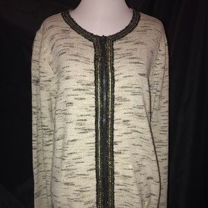 Alfred Dunner Gold Lurex ZIP front Cardigan Top XL